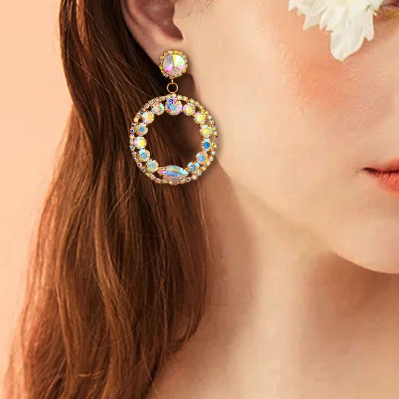 popular trendy earrings fashionable shiny circle earrings colorful vintage rhinestone earrings earring_voghion.com
