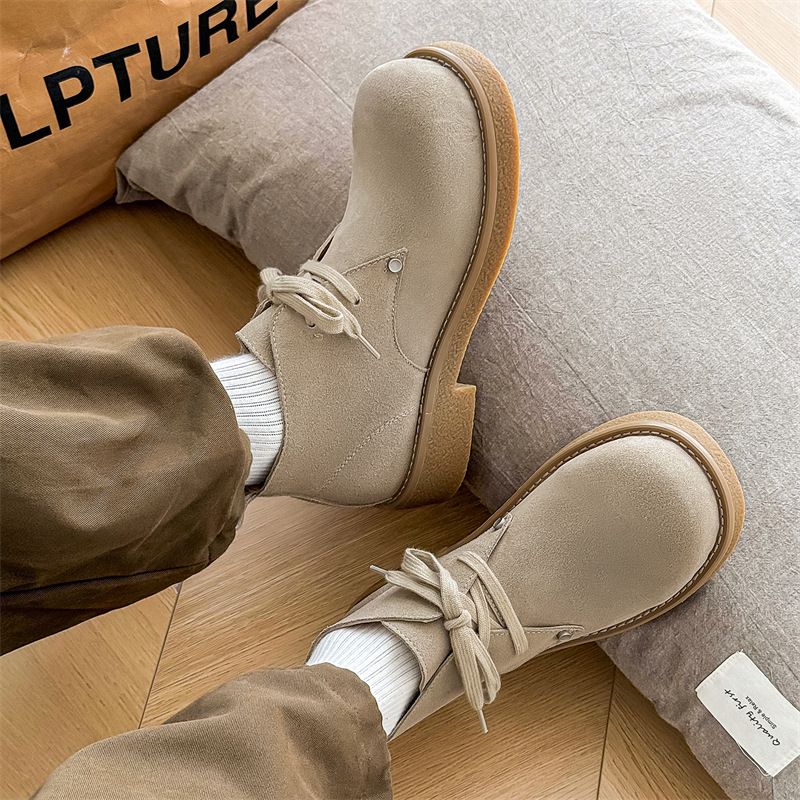 Bottes Martin japonaises rétro en velours de vache pour hommes, chaussures derby à grosse tête, bottes d'outillage courtes_voghion.com