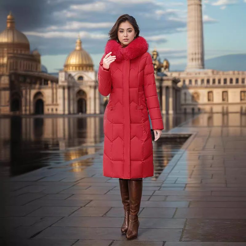 Giacca in cotone snellente e aderente versione coreana lunga sopra il ginocchio da donna, nuova versione invernale 2025_voghion.com