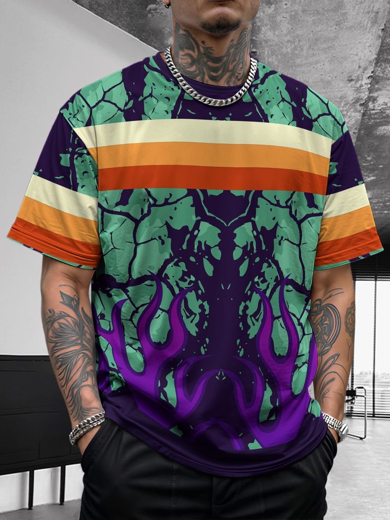 Sommer Neue Herren Kontrastfarbe Street Style Patchwork Modisch Lässig Atmungsaktiv Vielseitig Kurzarmhemd_voghion.com