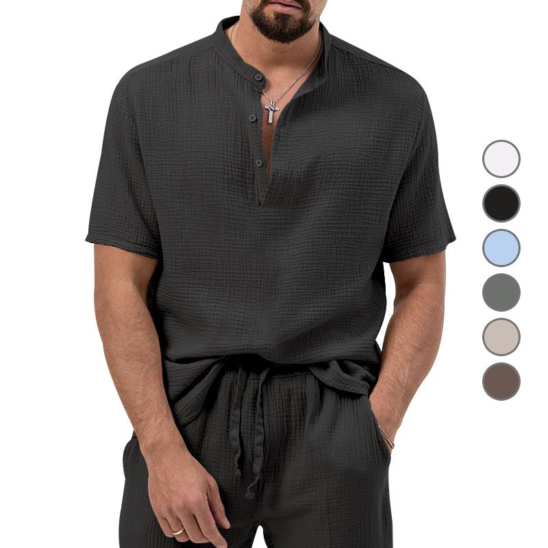 Maglietta estiva da uomo con colletto alla coreana, manica corta, leggera e casual, modello Bubble Fabric 2023_voghion.com