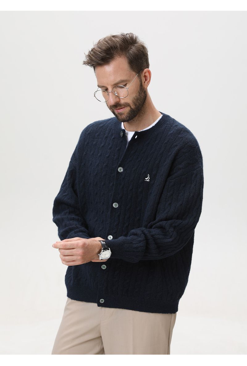 Suéter masculino vintage de tricô com gola redonda – Pulôver bordado pesado com mistura térmica (M-XXL, vermelho Anchorage/creme/cinza gelo/azul-marinho)_voghion.com