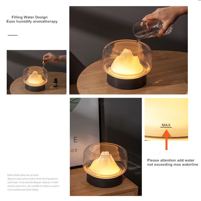 BPA-freier Aromadiffusor, 400 ml, Moutain View, Aromatherapie-Diffusor für ätherische Öle, mit warmer und farbiger LED-Lampe, Humidificador_voghion.com