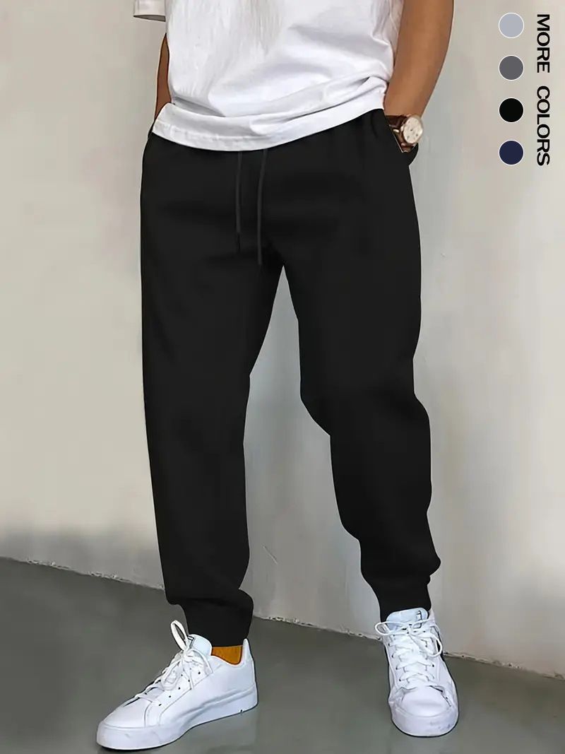 Men's Clothing Casual Jogger Pants - 220g Lightweight, Loose Fit, Drawstring Waist, Elastic Cuff, Pure Color Polyester Trousers For Everyday Wear_voghion.com