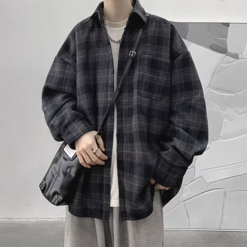 Retro plaid high-quality shirt for men's spring and autumn new style, high street loose fit with trendy brand casual long sleeved shirt_voghion.com