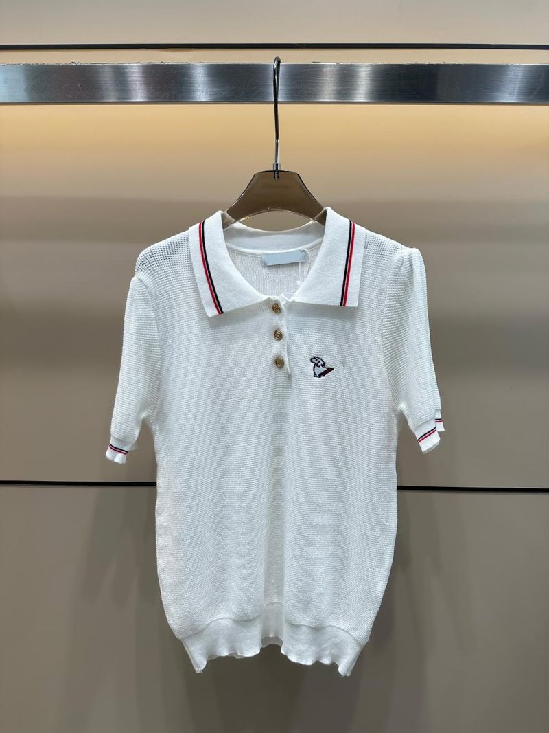 Ensemble deux pièces pour femme, pull-over à manches courtes et col rabattu, broderie chiot, blocs de couleurs, tricoté, nouvelle collection été 2021_voghion.com