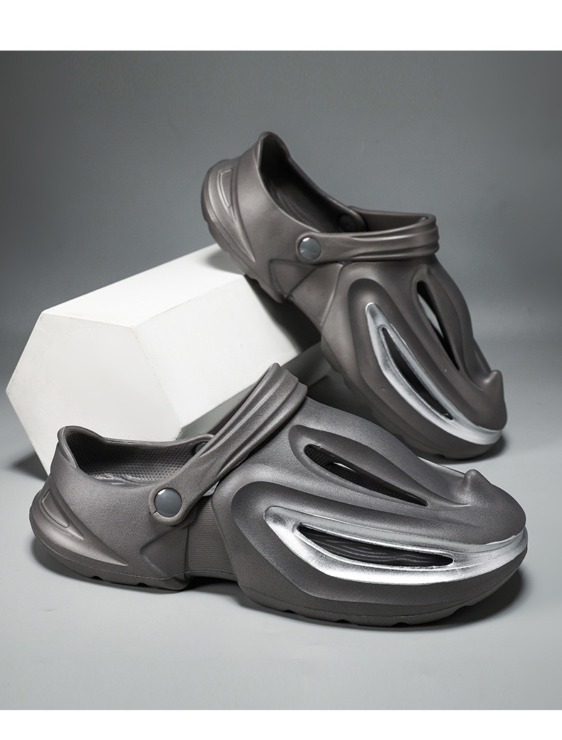 Trou de chaussures avec requin à bec une sensation de marcher sur les excréments, chaussures d'été de plage à semelles souples pour hommes augmentant la hauteur,_voghion.com