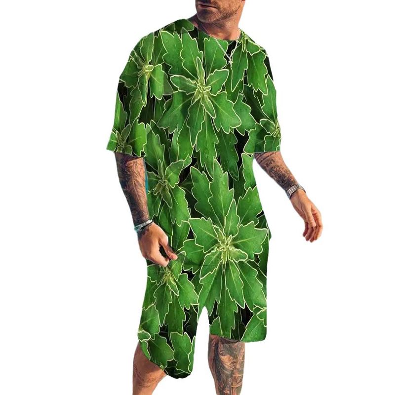 2024 Summer Digital Printing Men's Round Neck Short Sleeve Hoodless Set Sports Casual 3D Apparel_voghion.com