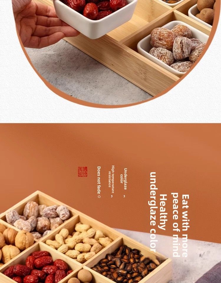 Vassoio per frutta secca in bambù ecologico, in legno Wai Loo Jiugongge, per piatti caldi, contorni, tè e snack_voghion.com