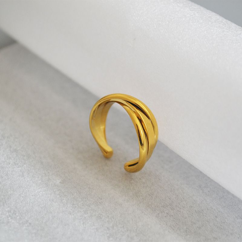 Bague ouverte à trois anneaux en laiton plaqué or, enroulement croisé simple vent froid personnalité simple tempérament tout-match_voghion.com