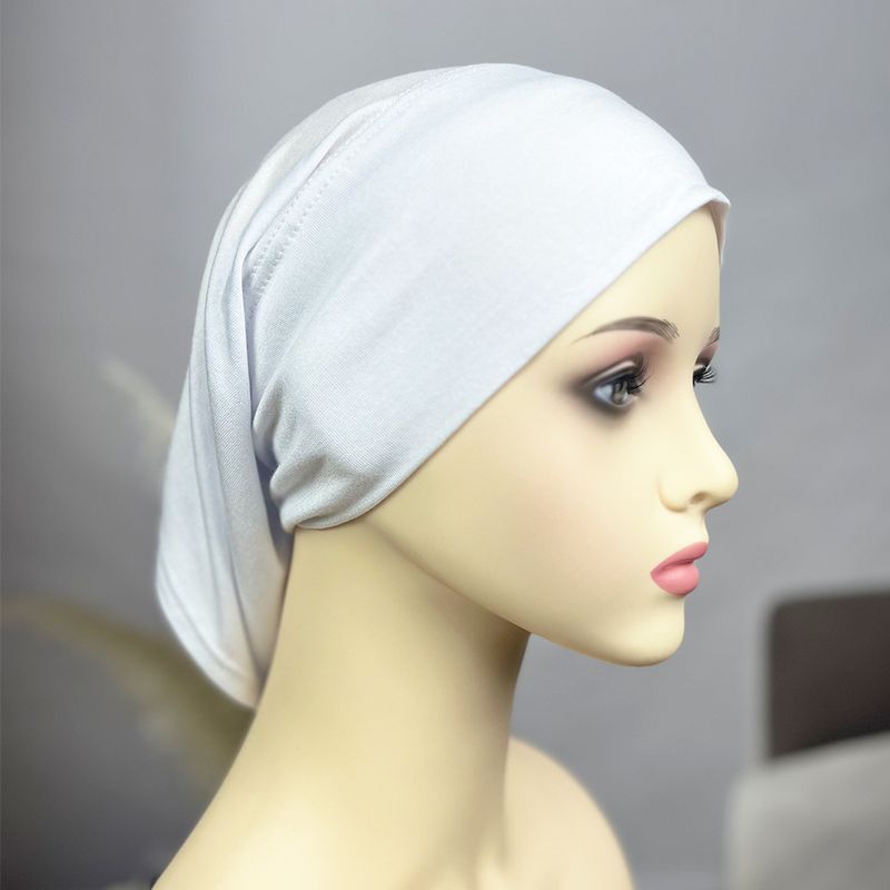 Cappello da donna Hijab in cotone modal con due estremità attraverso un foulard da donna traspirante e confortevole in tinta unita_voghion.com