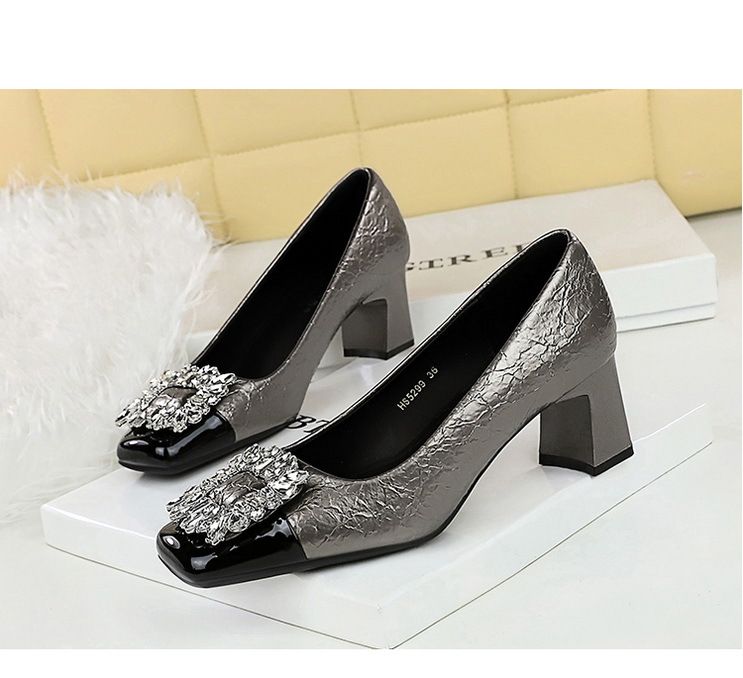 5299-K90 Wind Autumn/Winter New Women's Shoes Coarse Middle Heel Square Head Splicing For Slimming Single Shoe Water_voghion.com