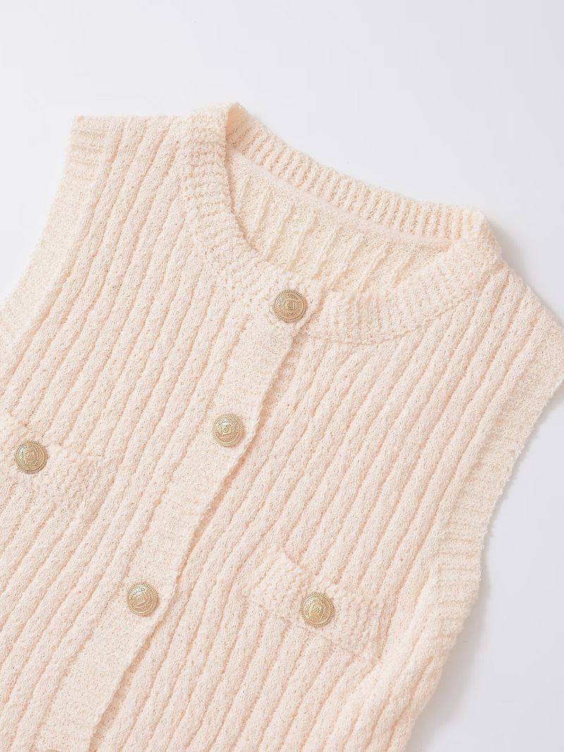 Top lavorato a maglia a otto gambe, stile piccolo profumato, scollo rotondo, autunno/inverno 2024 da donna_voghion.com