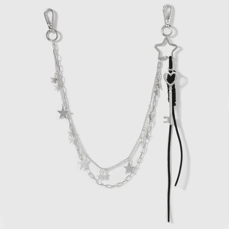 Chaîne de taille en cuir argentée avec perles, ours, cœur, étoile, tendance Y2K_voghion.com
