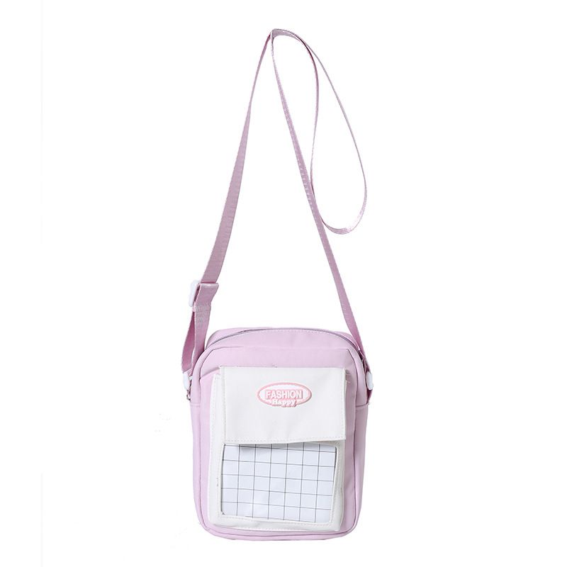 Borsa a tracolla piccola e versatile, con tracolla singola, trasparente, con distintivo, motivo a grana grossa, per telefono cellulare._voghion.com