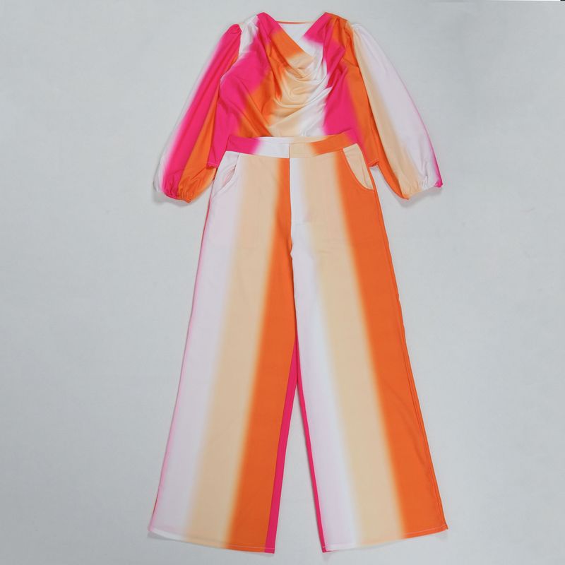 Women's Clothing Printed Swing Collar Wide Leg Pants Suit_voghion.com