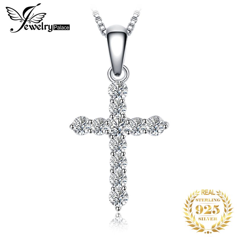 Vendite calde JewelryPalace Cross Sideway Sterling Sier Cubic Zirconia Collana con ciondolo per donna Placcato oro rosa giallo Nessuna catena_voghion.com