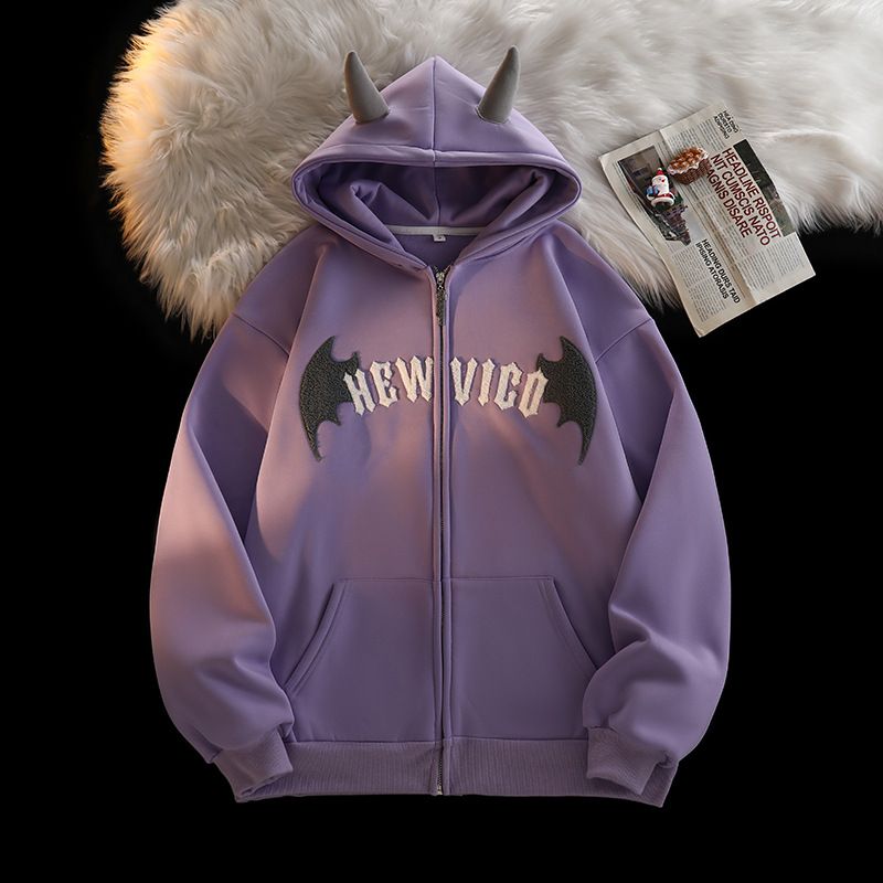 Cardigan con cappuccio in corno di mucca ricamato in asciugamano, da donna, autunno inverno, nuovo stile, ampio e morbido, spesso, con cappuccio caldo_voghion.com