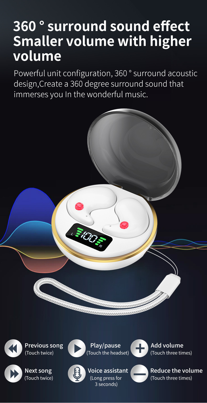 Nuovo auricolare Bluetooth BY8 TWS wireless per dormire, auricolare doppio orecchio, mini display digitale portatile con custodia di ricarica_voghion.com