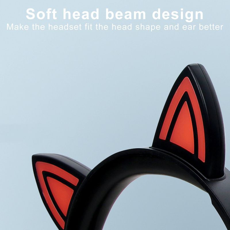 Foldable Cute Cartoon Cat Ear Shape Wireless Headphone Stereo Sport Headset_voghion.com