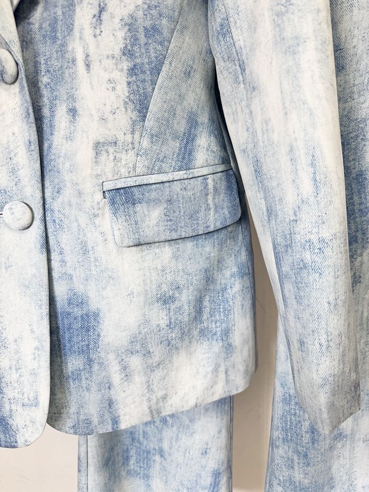 Vêtements pour femmes début du printemps, nouveau costume slim à imprimé tie-dye, mi-long, veste, pantalon, costume deux pièces_voghion.com