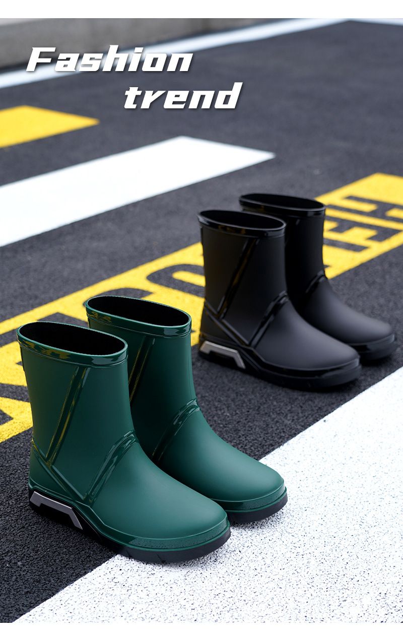 Modische flache Herren-Regenschuhe, mittlere Röhre, rutschfest, wasserdicht, Angelschuhe, Baustellen-/Küchen-Wasserschuhe für Herren_voghion.com