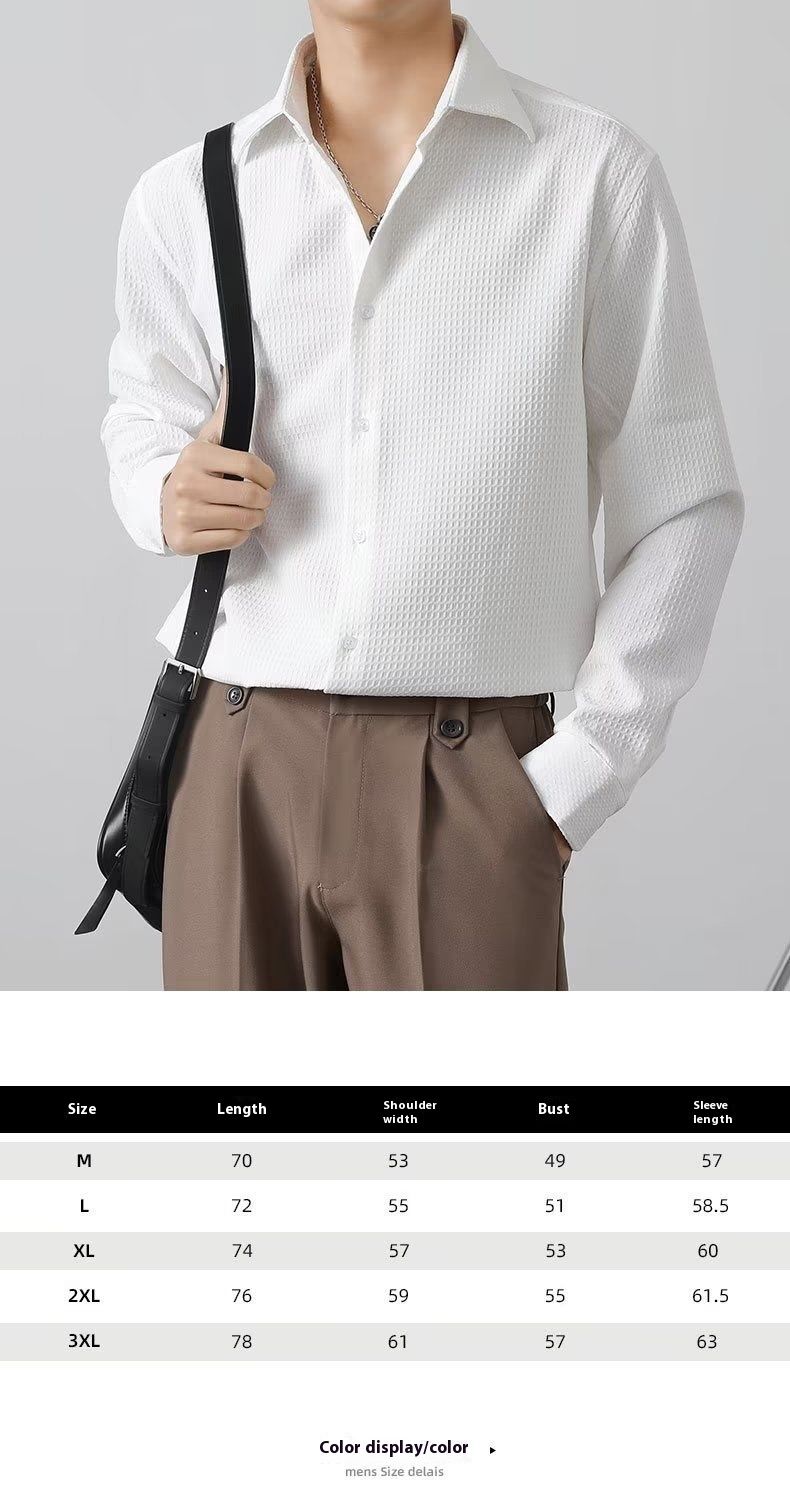 Camicia da uomo francese business casual, di alta qualità, a maniche lunghe, primavera-autunno, vestibilità aderente, tendenza, attraente_voghion.com