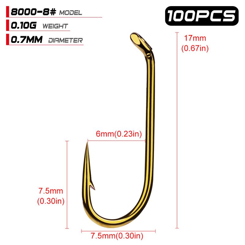 Bare 200pcs/Pack Bagged Lure Fly Fishing Gold High Carbon Steel Single Hooks 8000_voghion.com