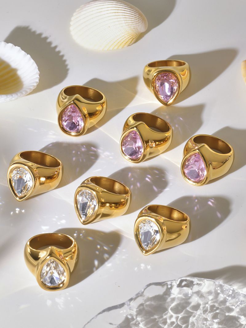 Square Sugar Personalized Retro Diamond Set Stainless Steel Zircon Water Drop Shaped Cut Surface Zircon Ring For Women_voghion.com