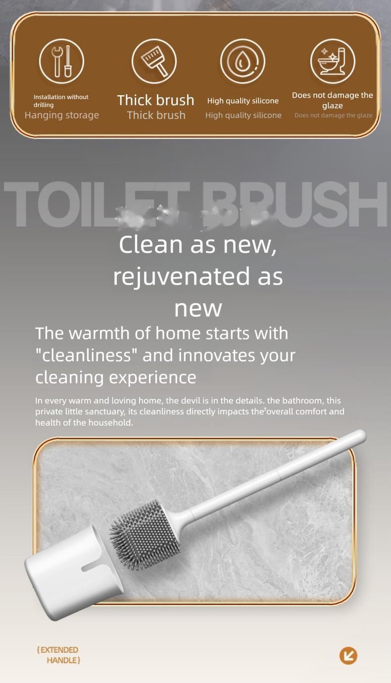 No Dead Angle Household No-Drill Toilet Brush Wall-Mounted Bathroom Silicone Set Cleaning Magic Tool_voghion.com