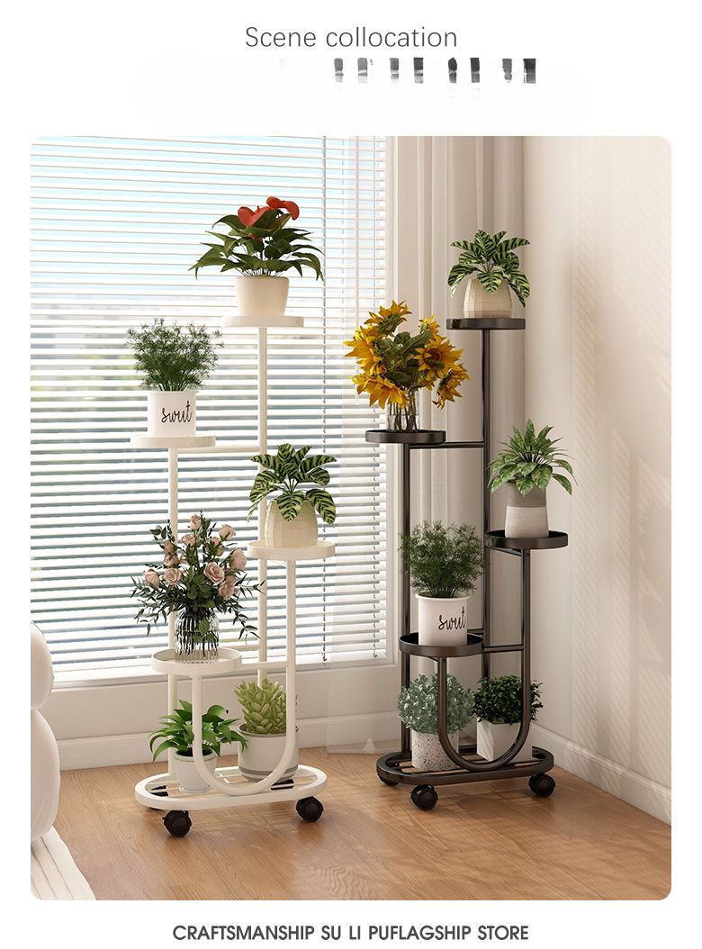 Living Room Floor-standing Movable Stand Balcony Plant Rack Iron Art Multi-layer Succulent Flower Pot Holder_voghion.com