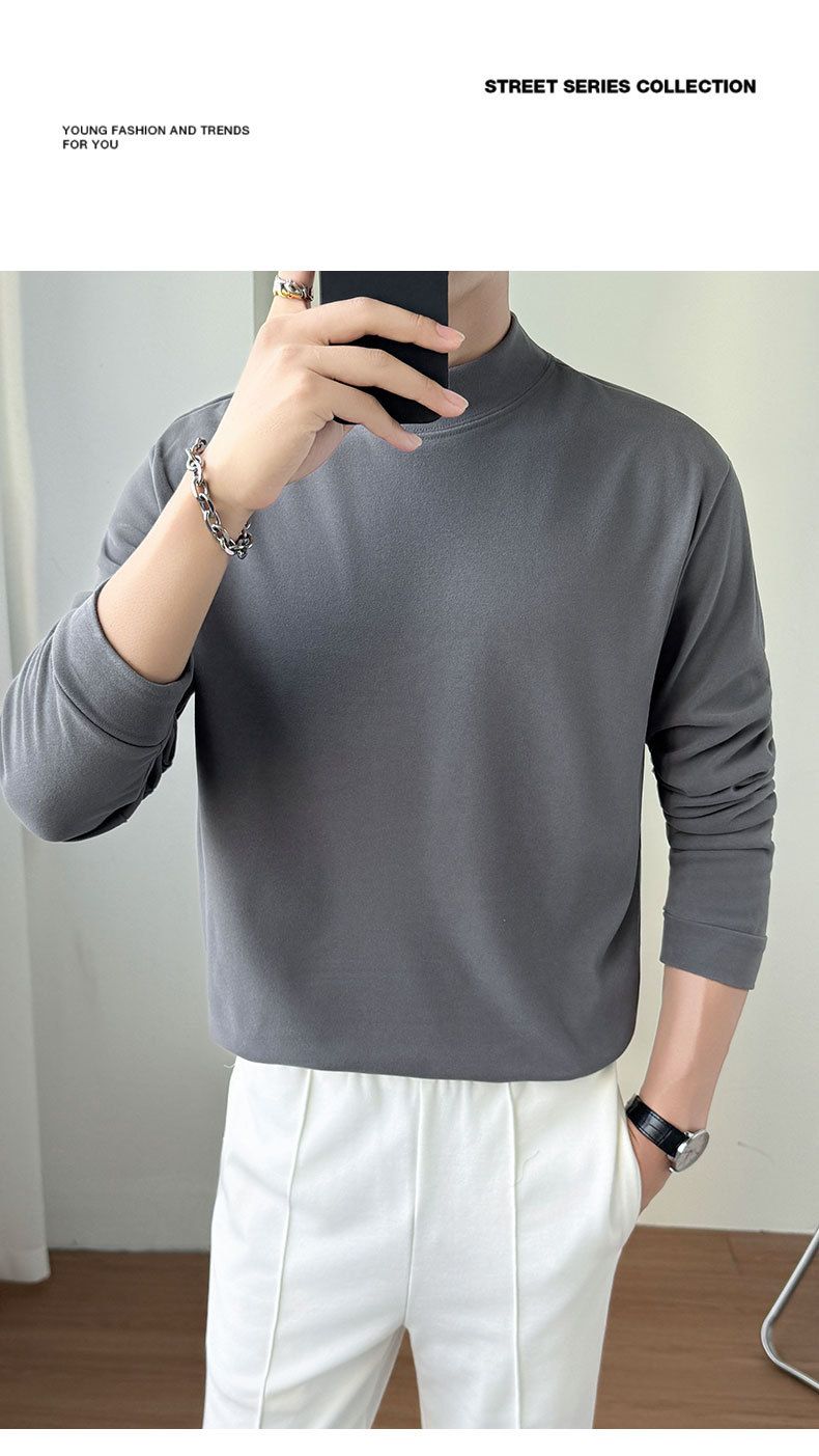 Herren-Thermo-Langarm-T-Shirt mit Halbrollkragen – weicher und atmungsaktiver Stoff, entspannte Passform, Übergröße, einfarbig für Herbst und Winter_voghion.com