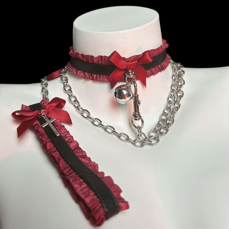 Collier en cuir et dentelle en feuille de lotus rose pour fille, collier cloche, corde de traction, chaîne de clavicule, design de style cool et doux, fille douce_voghion.com