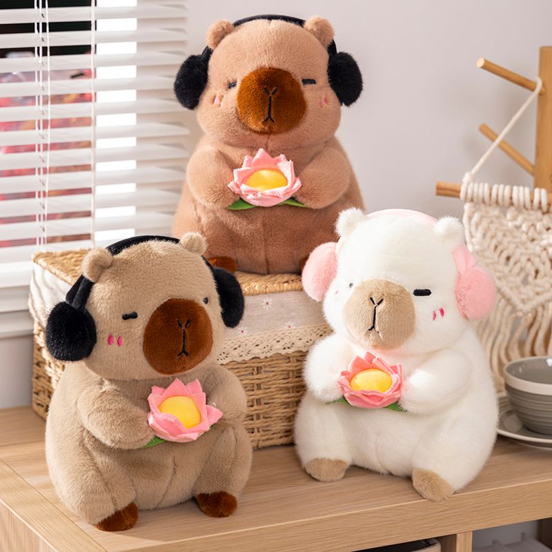 Cute Capybara Plush Toy Stuffed Soft Animals Peace & Love Capybara Doll Fluffy White-face Monkey Toy Kids Toys Birthdat Gifts_voghion.com