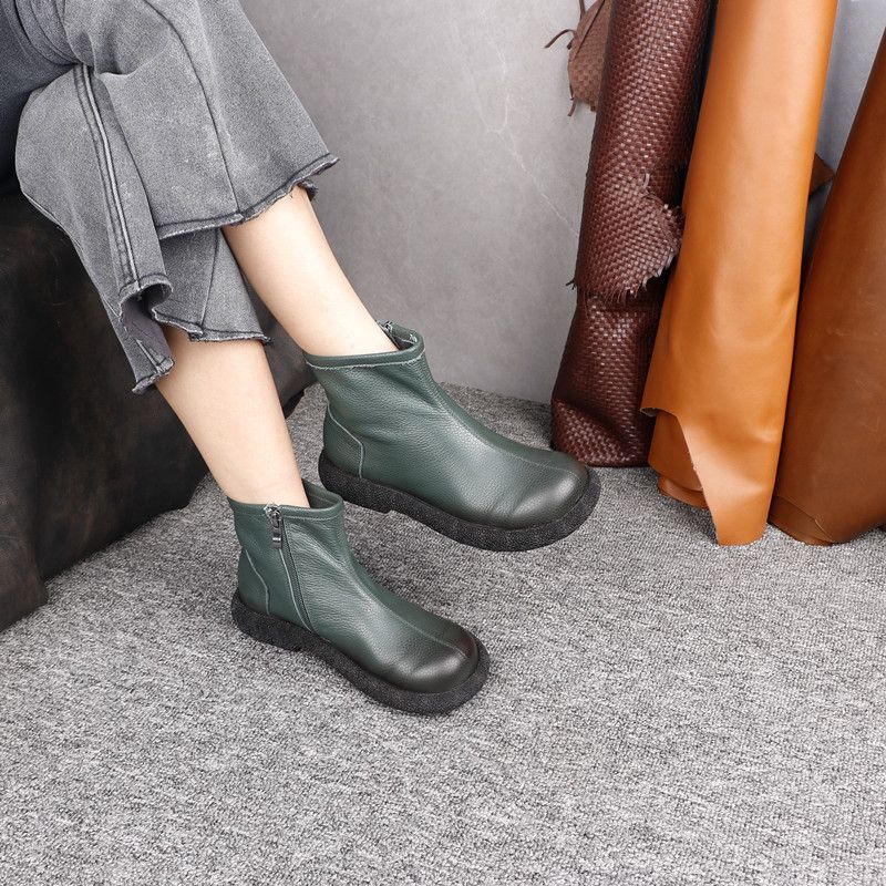 Primo strato di pelle bovina, nuova pelle genuina da donna, suola morbida, antiscivolo, resistente all'usura, design di nicchia europeo retrò corto_voghion.com