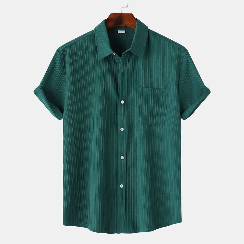 Goods 2024 summer new solid color lapel short sleeved shirt men's_voghion.com