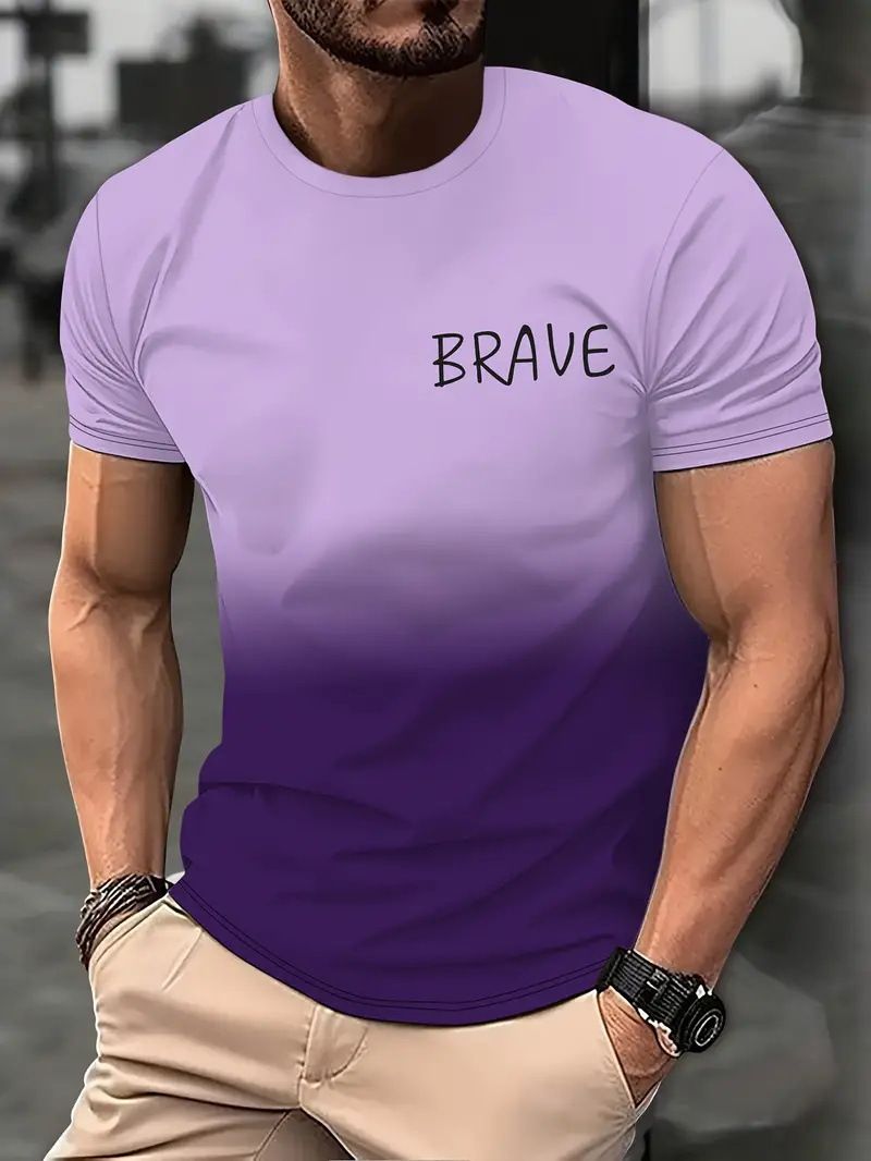 2024 Minimalistisches T-Shirt mit Farbverlauf und 3D-Druck, kurzärmelig, große, atmungsaktive Sportbekleidung für Herren_voghion.com