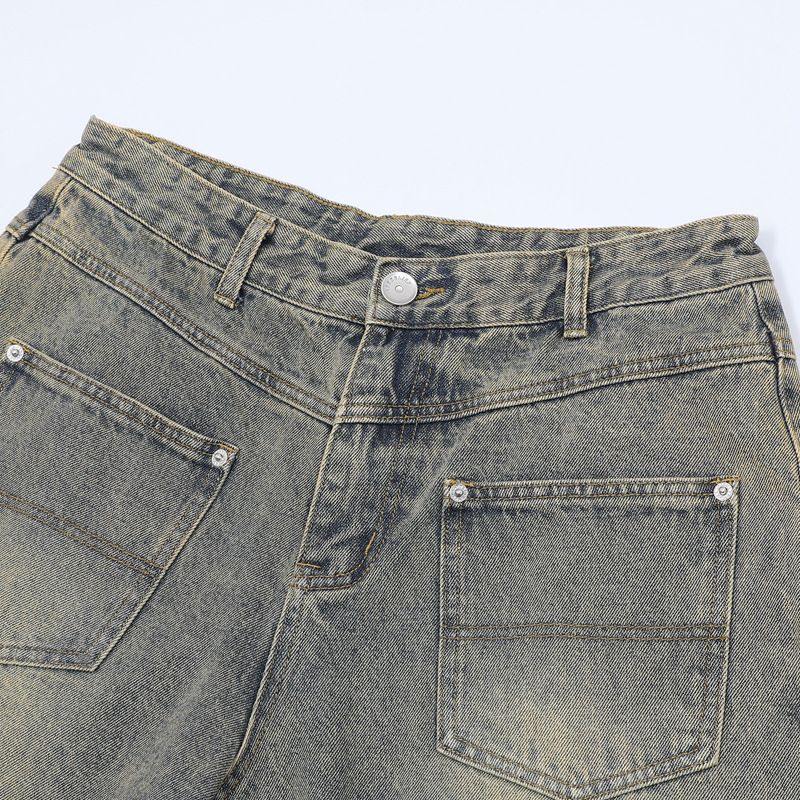 Herrenbekleidung Retro Raw Edge Distressed Ripped Denim Reißverschlussjeans Trendy Loose Casual Vielseitige Arbeitskleidung Männer und Frauen Anzüge_voghion.com