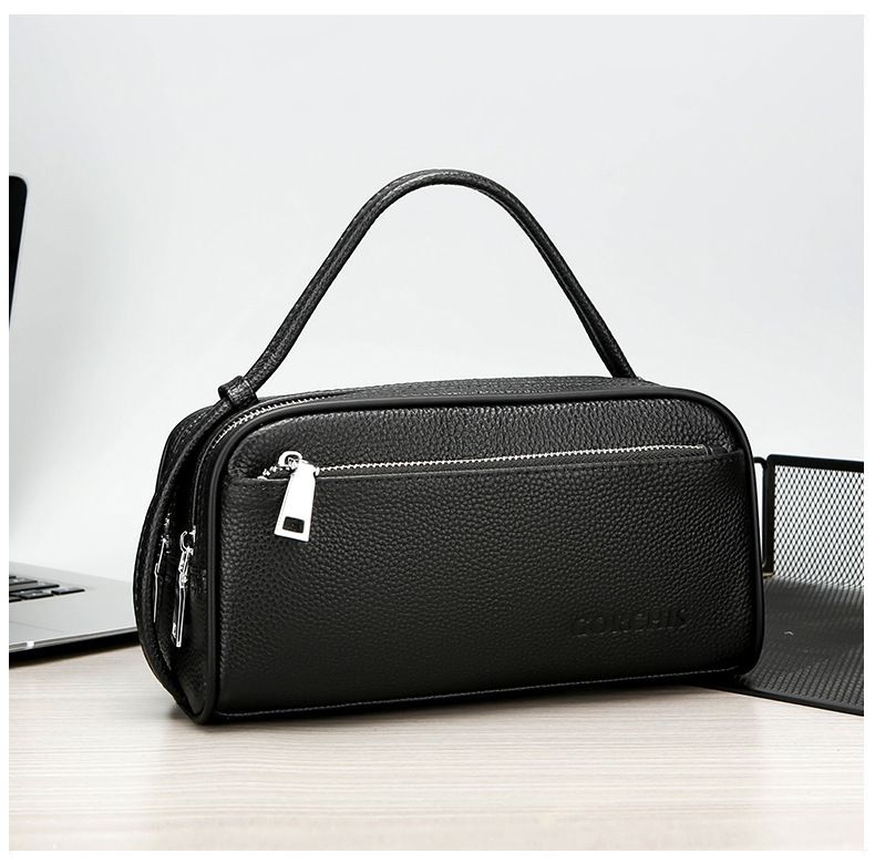 Men's Bags New Men's Cosmetic Bag First Layer Cowhide Clutch Bag Handbag Large Capacity Double Pull Business Men's Bag_voghion.com