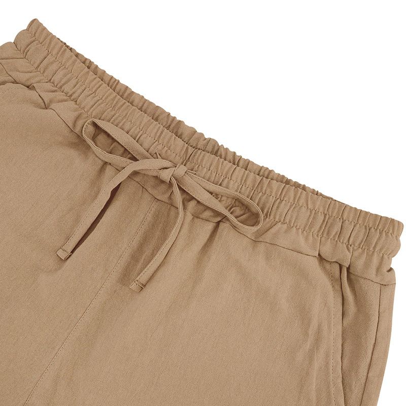 Completo da uomo in lino con camicia e pantaloncini - Completo casual estivo da spiaggia a maniche corte con vestibilità ampia_voghion.com
