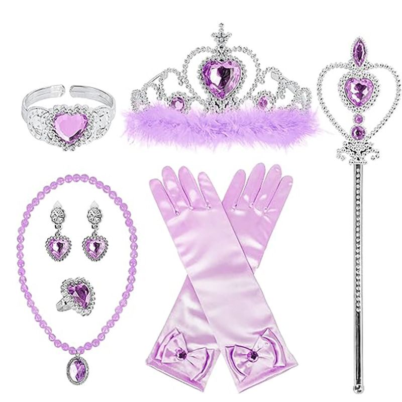 Feder Set Kinder Halskette Ring Ohrringe Prinzessin Handschuh Armband Krone Magie_voghion.com