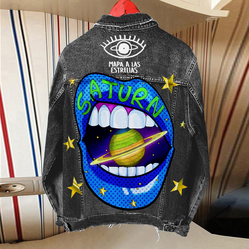 Kappa Långärmad Lapel Arbetskläder Tryckt jeansjacka Ny stil_voghion.com