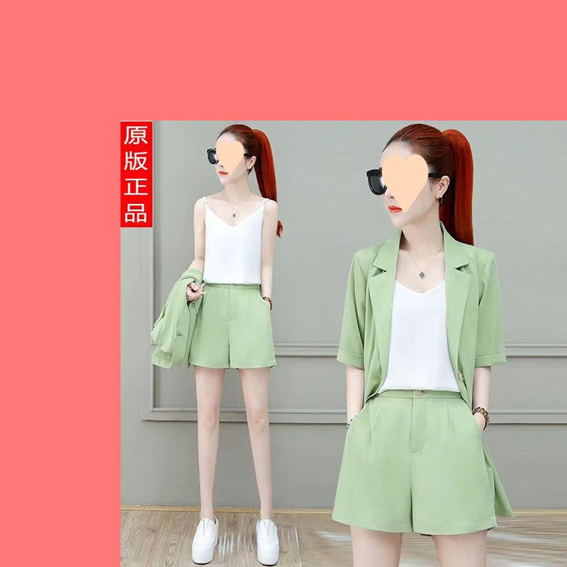 Petit ensemble trois pièces pour femme, blazer, short à manches courtes, style coréen, tenue professionnelle décontractée, polyvalente_voghion.com