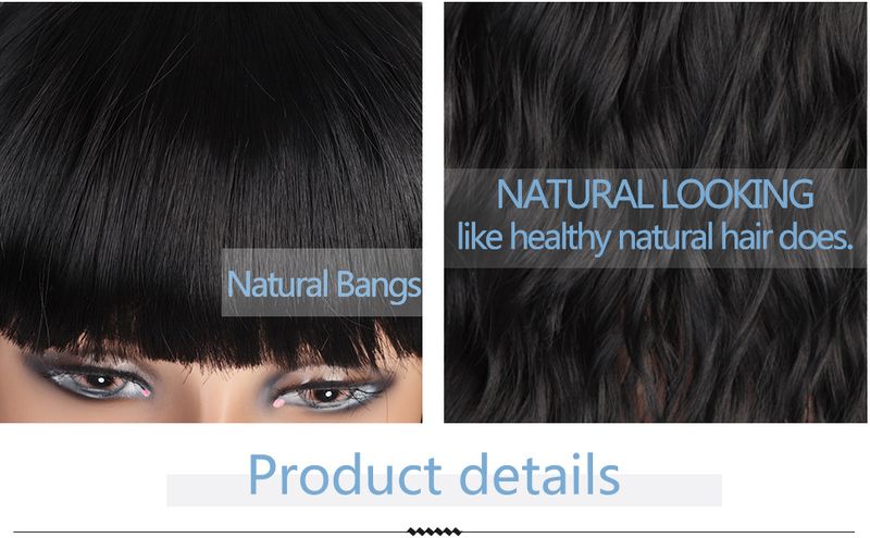 Perruque synthétique courte et ondulée pour femme – Bob noir avec frange et texture ondulée (bonnet intégral résistant à la chaleur)_voghion.com