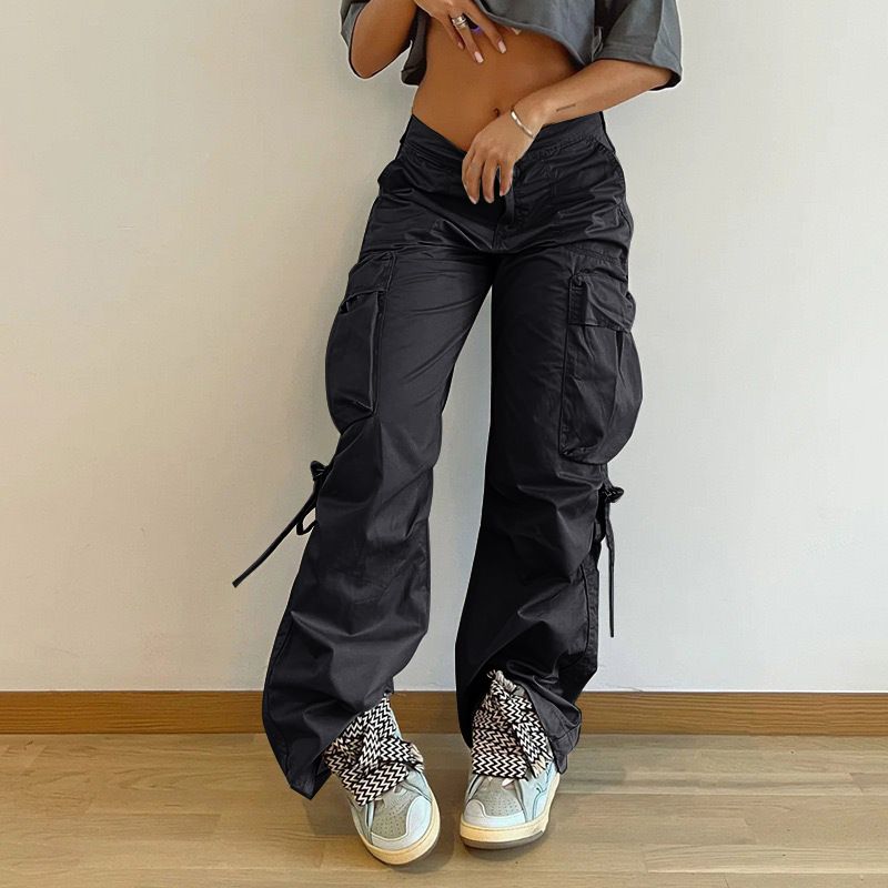 Pantaloni da donna retrò, con tasche, cuciture, vita media, gamba larga, coulisse, casual, tinta unita_voghion.com