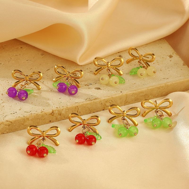 Wholesale Jewelry Princess Sweet Bow Knot 304 Stainless Steel Plating Rings Earrings_voghion.com