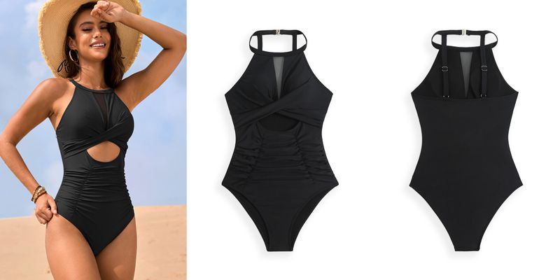 Maillot de bain une pièce en maille unie pour femme, maillot de bain exclusif_voghion.com