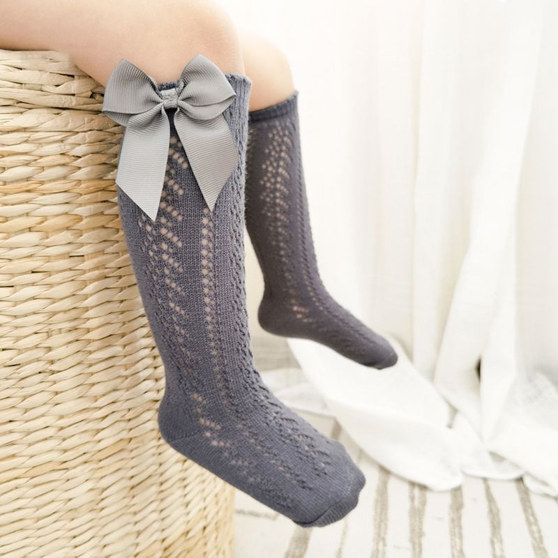 Nuovi calzini estivi alti fino al ginocchio per bambine, calzini lunghi con fiocco, in morbida maglia di cotone traspirante, per bambini, da 0 a 7 anni_voghion.com