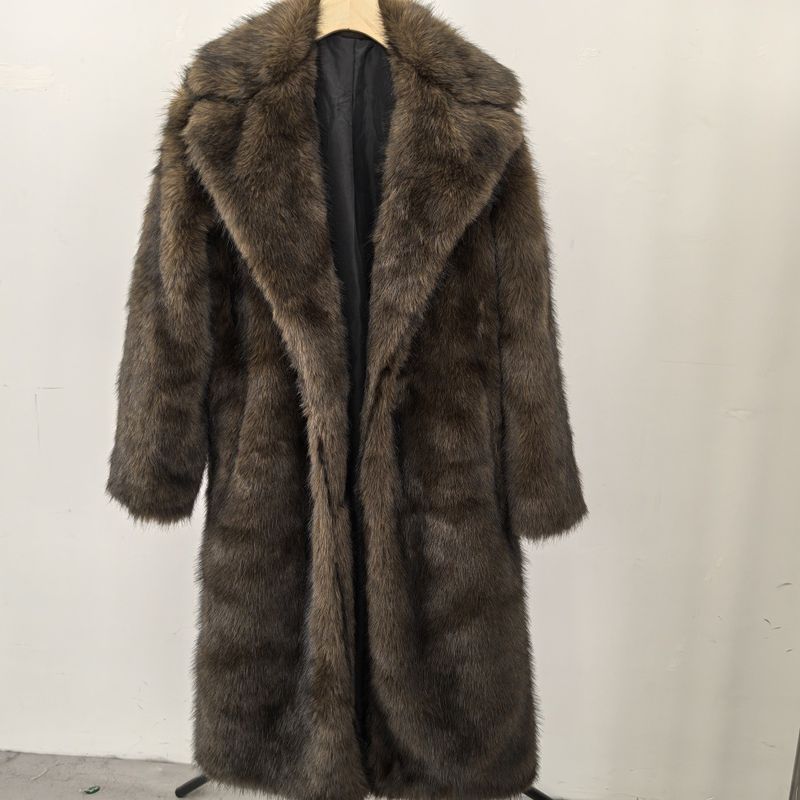 Damenbekleidung Hochwertiger Kunstpelz Umweltfreundlicher Damen Langer Kunstpelzmantel - Elegante Jacke Reverstaschen Individualisierbar_voghion.com