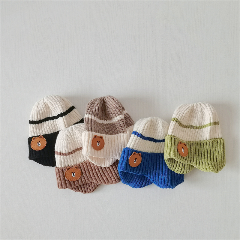 Børnekasketter Love Bear farvekodede ørekopper Baby elastiske tykke uldkasketter_voghion.com